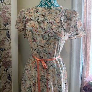 Dara Jeffries by Linda Hutley Vintage Flutter Sleeve Floral Dress